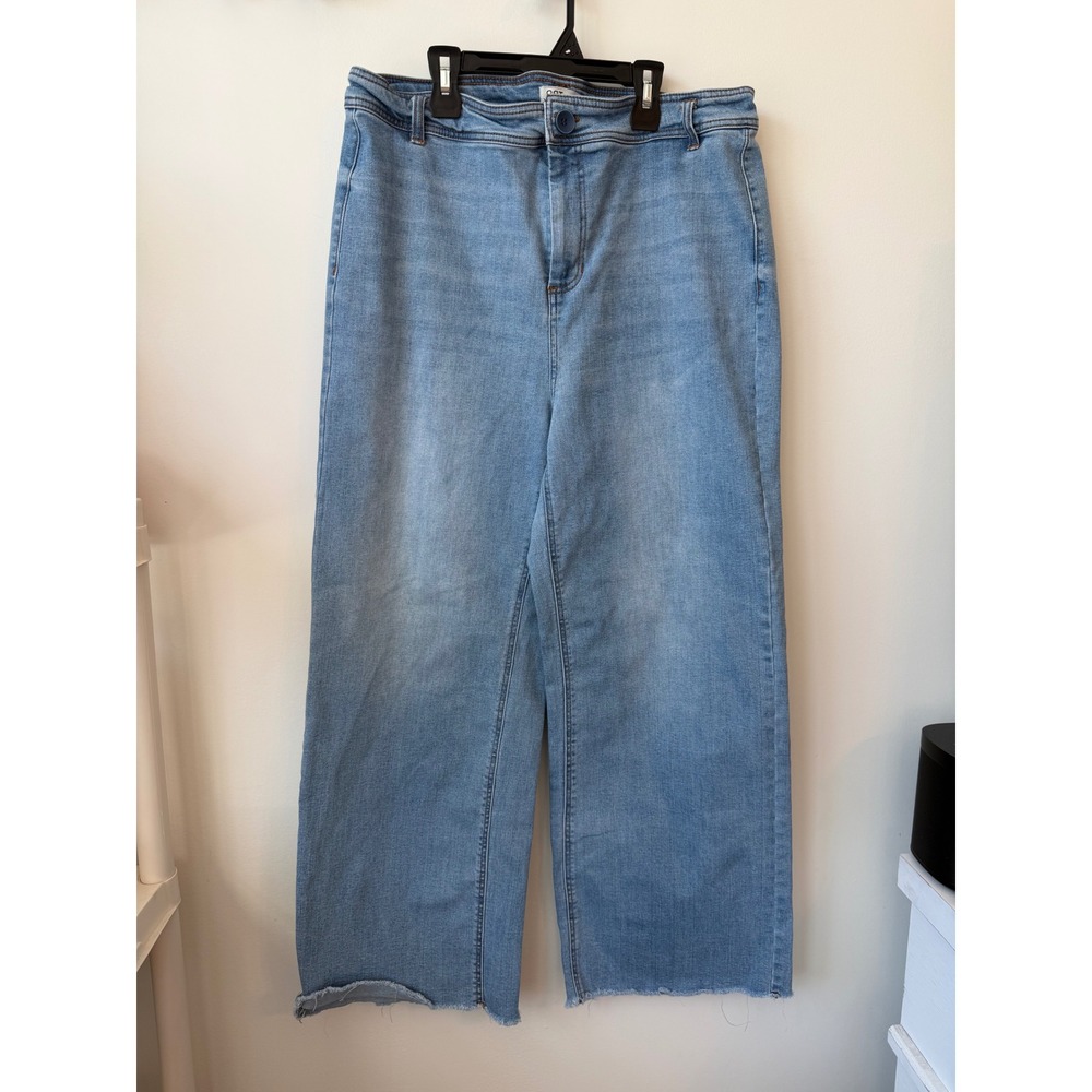 OAT New York Wide Leg Raw Hem Jeans Light Wash Denim Womens 16W High Rise